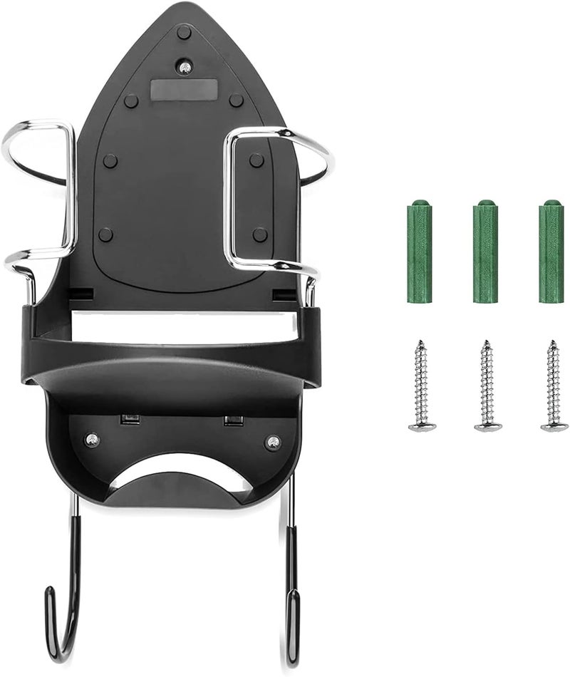 DOUBLE 2 C Ironing Board Hanger Wall Mount Electric Iron Holder Iron and Ironing Board Storage Organizer Shelf with Removable Hooks for Household Bathroom Laundry Room (Black) - Image 1